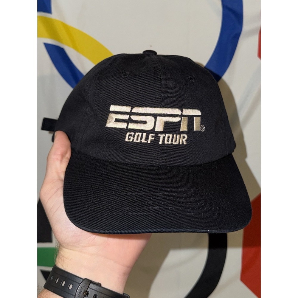 Vintage ESPN Golf Tour Hat Cap One Size Black Adjustable Strap